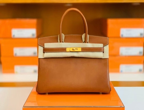 Túi Hermes Birkin Barenia Golden brown & Rose purple Gold Hardware Handmade khâu tay 30cm