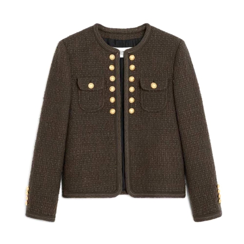 ÁO CELINE Women Chelsea Jacket in Bouclette Natté-Green