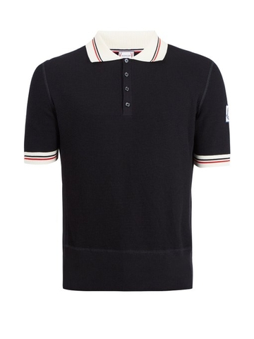 ÁO POLO MONCLER GAMME BLEU  Contrast-collar waffle-knitted cotton polo shirt
