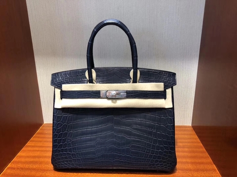 TÚI HERMES Birkin 30CM da cá sấu màu deep sea blue platinum hardware