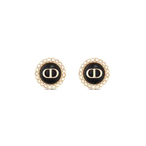 Bông tai Dior Women Petit CD Studs Earrings Gold-Finish Metal and White Resin Pearls with Black Glass