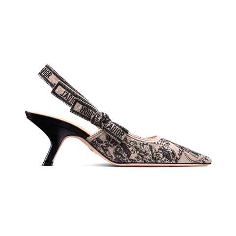 GIÀY Dior Women J’Adior Slingback Pump Beige and Black Cotton Embroidered with Plan de Paris Motif