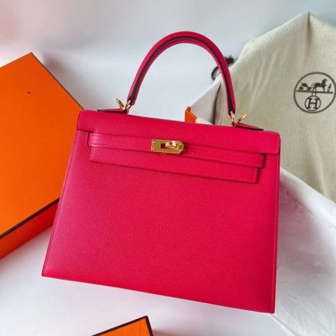 Túi Hermes Kelly Epsom Rose Pink Gold Hardware Handmade khâu tay 25cm