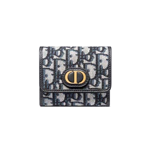Ví Dior Women 30 Montaigne Lotus Wallet Blue Dior Oblique Jacquard