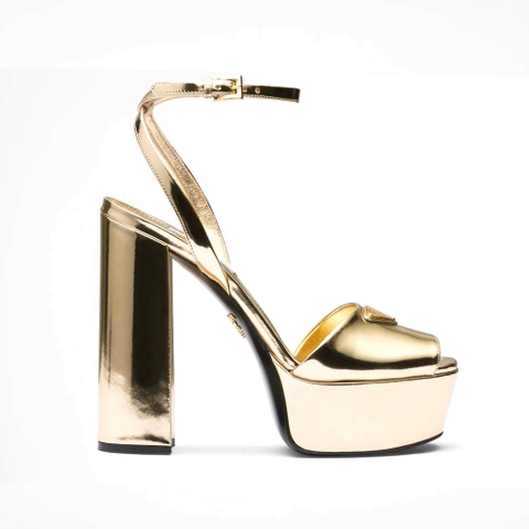 GIÀY Prada Women Metallic Leather Platform Sandals