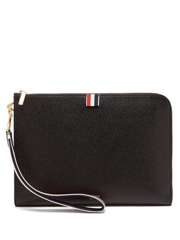 TÚI THOM BROWNE Tricolour-stripe pebbled-leather pouch