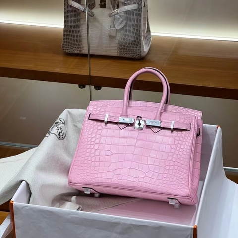Túi Hermes Birkin Alligator Pink 25CM Handmade khâu tay(Giá liên hệ)