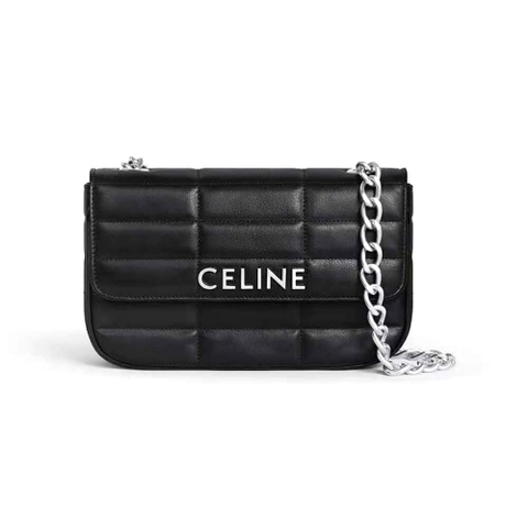 TÚI Celine Women Chain Shoulder Bag Matelasse in Quilted Goatskin-Silver-Brown DA DÊ