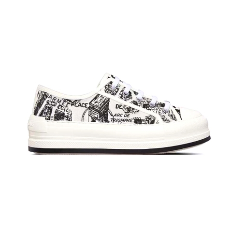 GIÀY Dior Women Walk’N’Dior Platform Sneaker White and Black Cotton Embroidered with Plan De Paris Motif