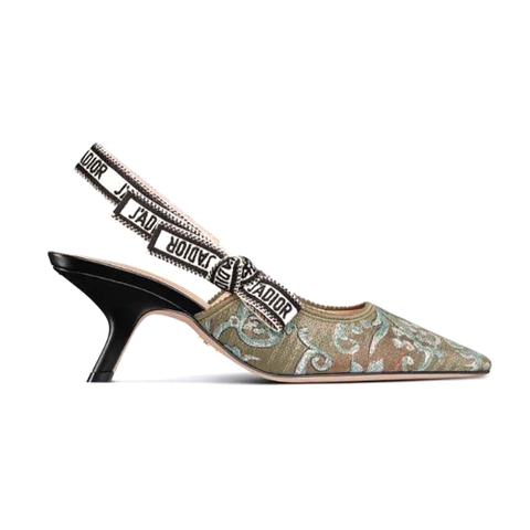 GIÀY Dior Women J’Adior Slingback Pump Sky Blue Dior Brocart Embroidered Cotton with Gold-Tone Metallic Thread