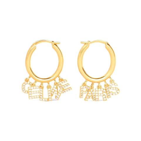 Bông tai Celine Paris Hoops in Brass with Gold Finish and Crystals