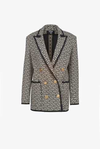 ÁO BALMAIN Ivory and black cotton boyfriend jacket with Balmain monogram