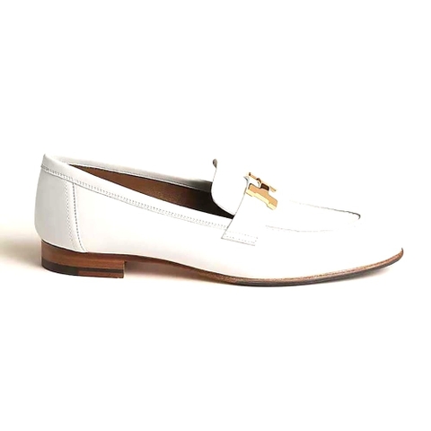 GIÀY Hermes Women Paris Loafer in Calfskin with Palladium Plated Signature “H” Detail-White