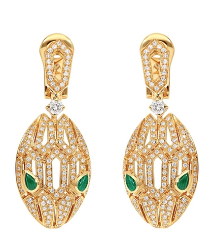Bông tai BVLGARI Yellow Gold, Diamond And Malachite Serpenti Earrings vàng vàng 18K