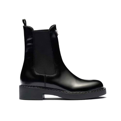 GIÀY Prada Women Brushed Leather Booties-Black