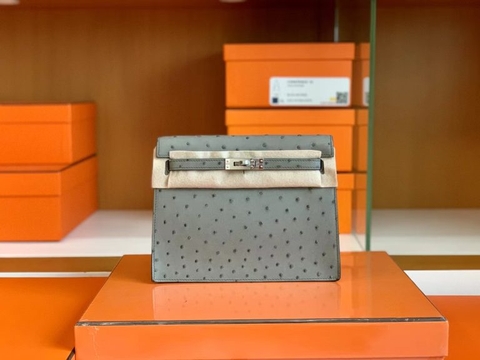 Túi Hermes Kelly Danse Ostrich Agate grey Silver Hardware Handmade khâu tay 22cm