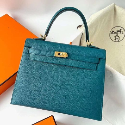 Túi  Hermes Kelly Epsom Bosphorus green Gold Hardware Hardware Handmade khâu tay 25cm