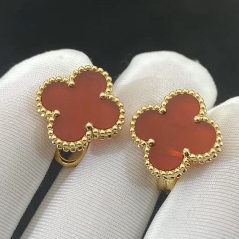KHUYÊN TAI VAN CLEEF & ARPELS ALHAMBRA EARRINGS CARNELIAN 15MM GOLD 18K YELLOW GOLD