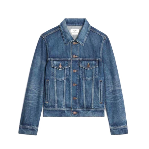 ÁO Celine Women Trucker Jacket in Dark Union Wash Denim