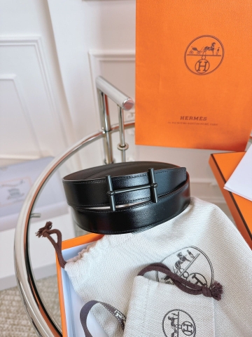 DÂY LƯNG HERMES H BLACK GRAY CALFSKIN leather hai mặt khóa đen