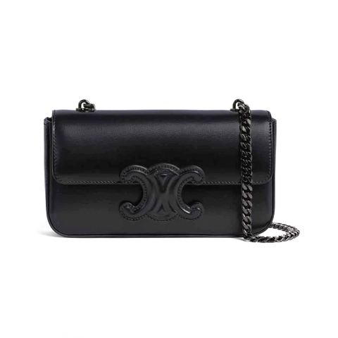 TÚI Celine Women Chain Shoulder Bag Cuir Triomphe in Shiny Calfskin-Black