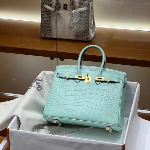 Túi Hermes Birkin Alligator Mint 25CM Handmade khâu tay(Giá liên hệ)