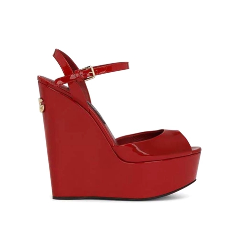 GIÀY Dolce Gabbana D&G Women Patent Leather Wedges-Red