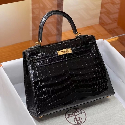 Túi Hermes Kelly Noir Alligator 25CM/28CM Handmade khâu tay(Giá liên hệ)