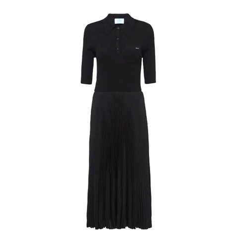 Váy Prada Women Crepe DE Chine and Knit Dress-Black