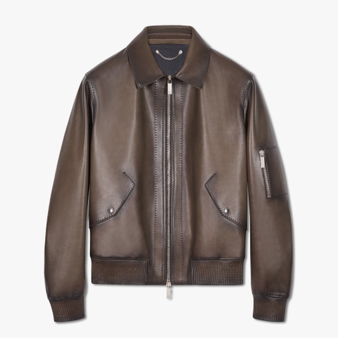 ÁO BERLUTI DARK CHOCOLATE leather jacket SS2021