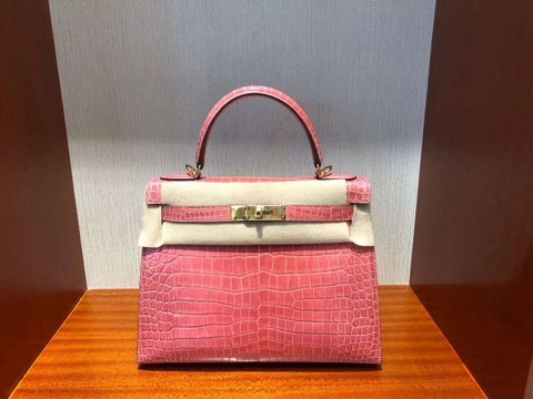 TÚI HERMES Kelly 28CM gold hardware crocodile sakura pinky
