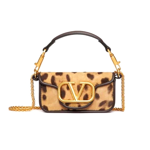 TÚI Valentino Women Micro Bag with Locò Chain in Animalier Pony Effect Calfskin