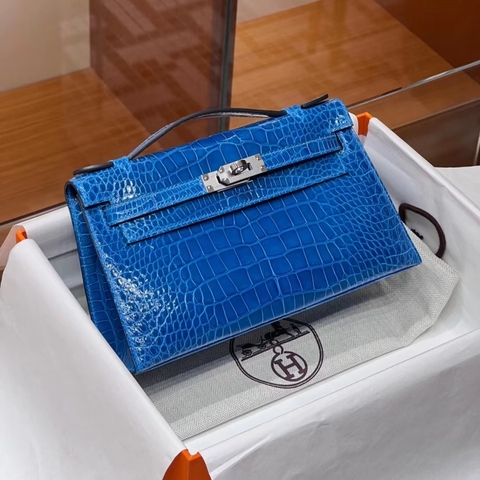 TÚI HERMES Kelly Pochette Alligator Bleu Izmir da cá sấu 22CM(giá liên hệ)