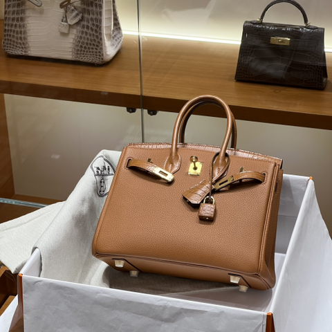 Túi Hermes Birkin Touch Brown 25CM Handmade khâu tay(Giá liên hệ)