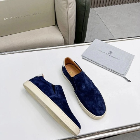 GIÀY BRUNELLO CUCINELLI Suede Deep Blue Slip on shoes