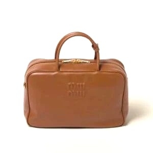 Túi Miu Miu Women Leather Top-handle Bag with Embossed Lettering Logo-Brown