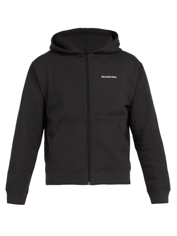ÁO BALENCIAGA  Logo-printed cotton-blend hooded sweatshirt