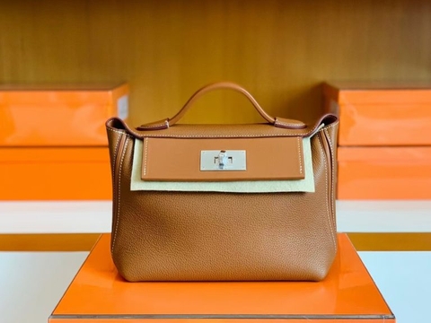 Túi Hermes Kelly 2424 Togo Golden Brown Silver Hardware Handmade khâu tay 29cm