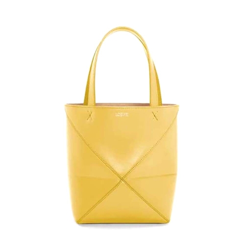 TÚI Loewe Unisex Mini Puzzle Fold Tote in Shiny Calfskin-Yellow