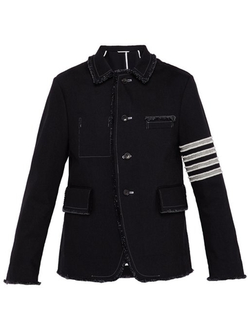 ÁO THOM BROWNE  Unconstructed fringe-trim denim jacket