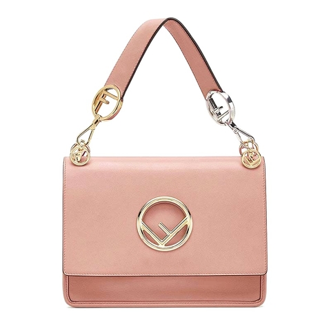 TÚI Fendi KAN I F Top Flap Leather Bag with Strap-Pink
