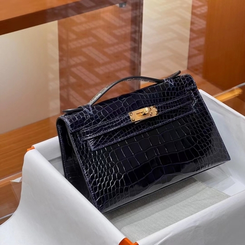 TÚI HERMES Kelly Pochette Alligator Deep Blue da cá sấu 22CM(giá liên hệ)
