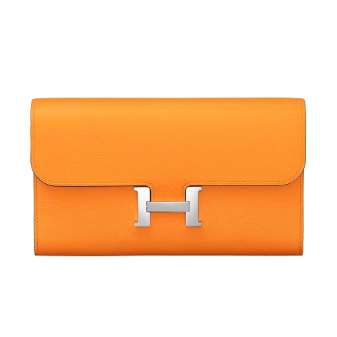 Ví Hermes Women Constance Long Wallet in Calfskin Leather-Orange