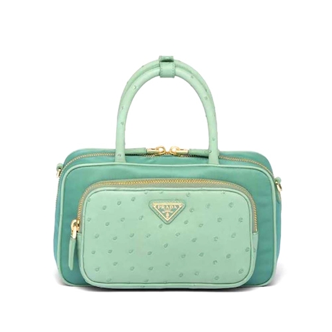 TÚI Prada Women Re-Nylon and Ostrich Leather Two-handle Bag da đà điểu