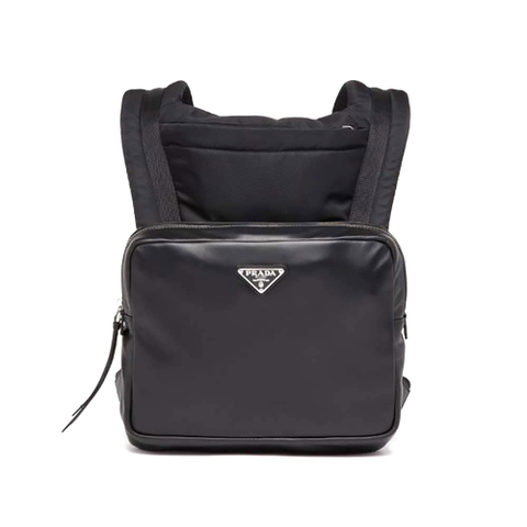 BALO Prada Women Leather Backpack with Hood-Black