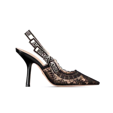 GIÀY Dior Women J’Adior Slingback Pump Black Transparent Mesh Embroidered with Dior Roses Motif