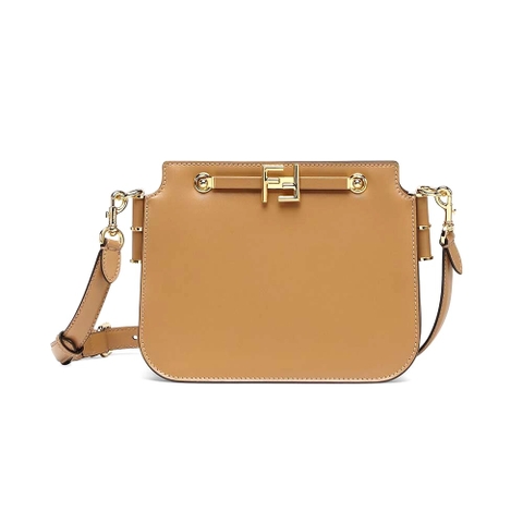 TÚI FENDI Women Touch Leather Bag with A Metal FF Clasp-Brown