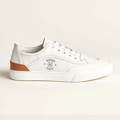 GIÀY Hermes Unisex Get Sneaker in SH Canvas and Calfskin with Signature “Hermès Paris” Stencil-White