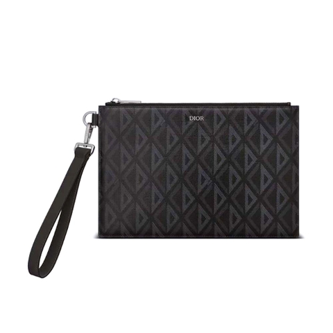 TÚI Dior Men A5 Pouch Black CD Diamond Canvas