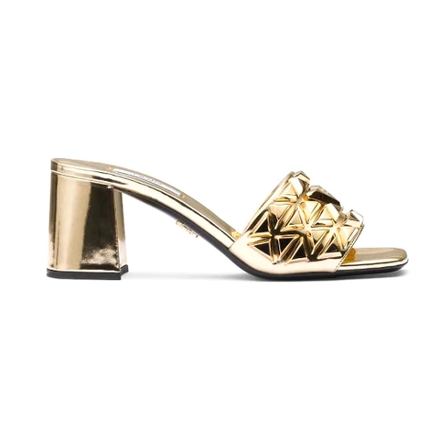 GUỐC Prada Women Studded Metallic Leather Mules-Gold